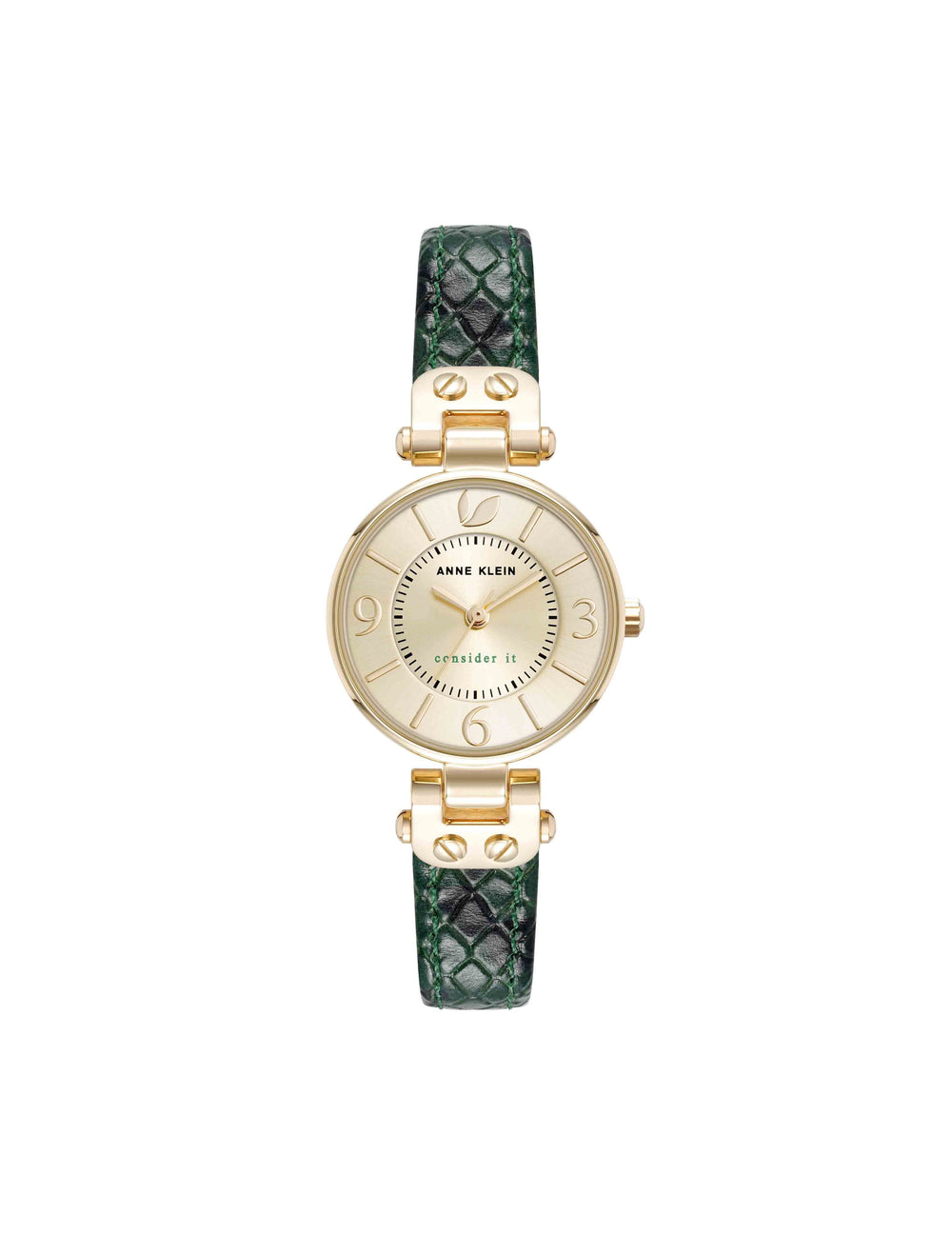 Sustainable Leather Strap Watch - Anne Klein Gold-Tone/Green