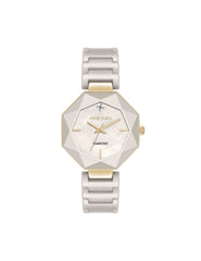 Octagonal Ceramic Diamond Dial Bracelet Watch - Anne Klein Taupe/Gold-Tone