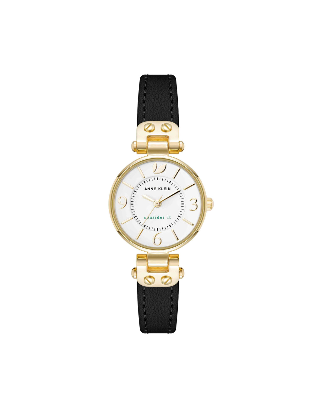 Sustainable Leather Strap Watch - Anne Klein Gold-Tone/Black