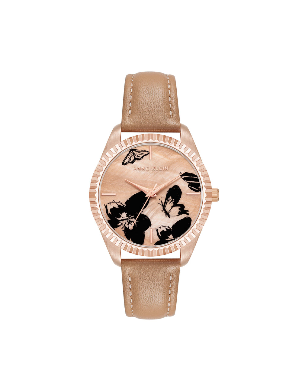 Butterfly Dial Leather Strap Watch in Tan / Rose Gold - Anne Klein