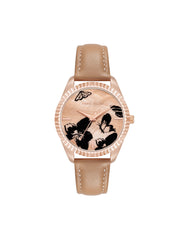 Butterfly Dial Leather Strap Watch in Tan / Rose Gold - Anne Klein