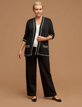 Plus Size Open-Front Cardigan with Tipping - Anne Klein Anne Black/ Anne White
