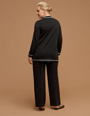 Plus Size Open-Front Cardigan with Tipping - Anne Klein Anne Black/ Anne White