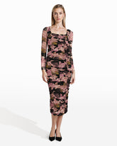 Long Sleeve Ruched Midi Dress - Anne Klein Anne Black Multi