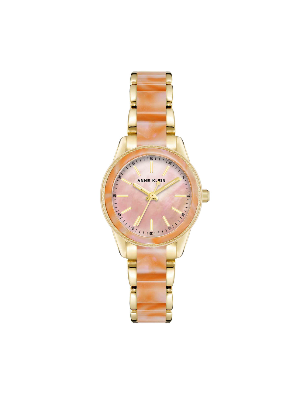 Pearlescent Resin Link Bracelet Watch - Anne Klein Peach/Gold-Tone