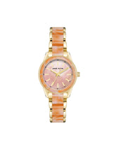 Pearlescent Resin Link Bracelet Watch - Anne Klein Peach/Gold-Tone