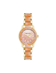 Pearlescent Resin Link Bracelet Watch - Anne Klein Peach/Gold-Tone