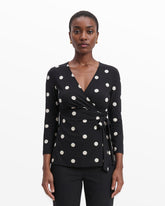 Printed Faux Wrap Top in Polka Dot - Anne Klein Anne Black&Anne White