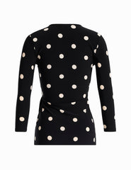 Printed Faux Wrap Top in Polka Dot - Anne Klein Anne Black&Anne White