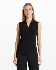 V-Neck Triple Pleat Sleeveless Top - Anne Klein Anne Black