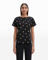 Large Dot Bateau Neck Blouse - Anne Klein Anne Black/Latte