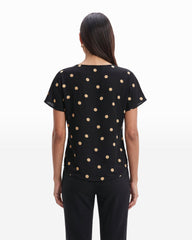 Large Dot Bateau Neck Blouse - Anne Klein Anne Black/Latte