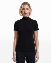 Short Sleeve Mock Neck Knit Top - Anne Klein Anne Black