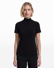 Short Sleeve Mock Neck Knit Top - Anne Klein Anne Black