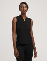 Petite V-Neck Triple Pleat Top - Anne Klein Anne Black