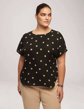 Plus Size Polka Dot Bateau Neck Blouse - Anne Klein Anne Black/Latte