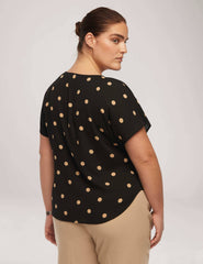 Plus Size Polka Dot Bateau Neck Blouse - Anne Klein Anne Black/Latte