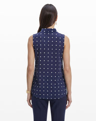 Printed Sleeveless V-Neck Pleat Top - Anne Klein Dstnt Mt/Anne White