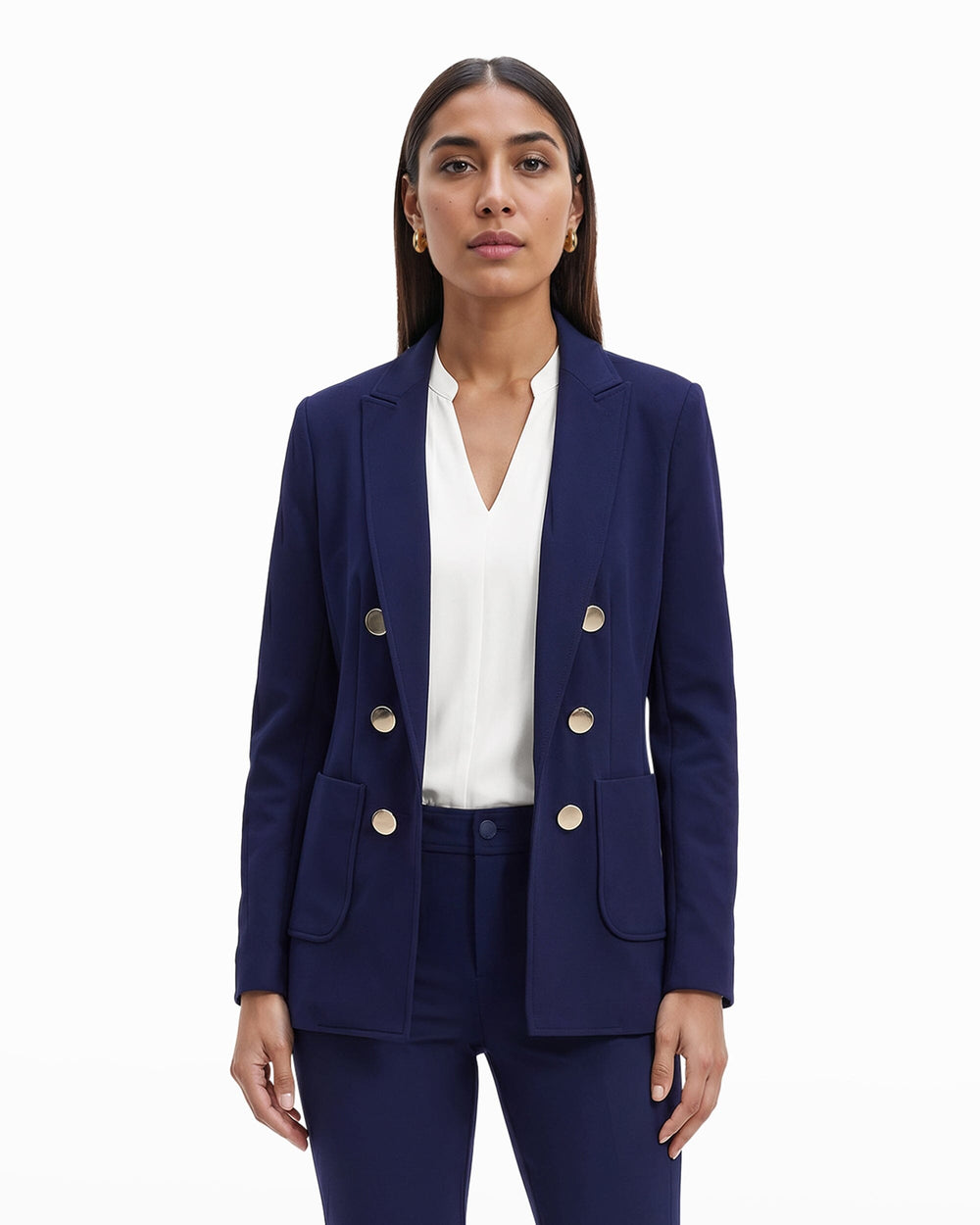 Faux Double Breasted Blazer with Patch Pockets - Anne Klein Distant Mountain
