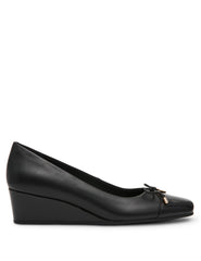 Leather Wedge Waiter Shoe in Black Leather - Anne Klein Black Leather