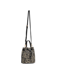 Printed Bucket Bag in Zebra: Black-Cream / Black - Anne Klein