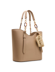 Medium Tote Bag with Pouch in Truffle / Tan - Anne Klein Truffle/Tan