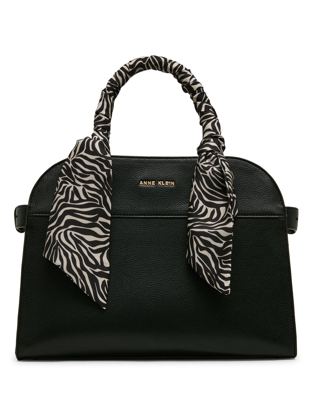 Rounded Satchel with Convertible Strap in Black / Zebra - Anne Klein Black/Zebra