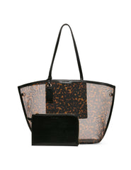 Printed Mesh Tote Bag with Pouch in Tortoise: Black Multi / Black | An - Anne Klein Tortoise