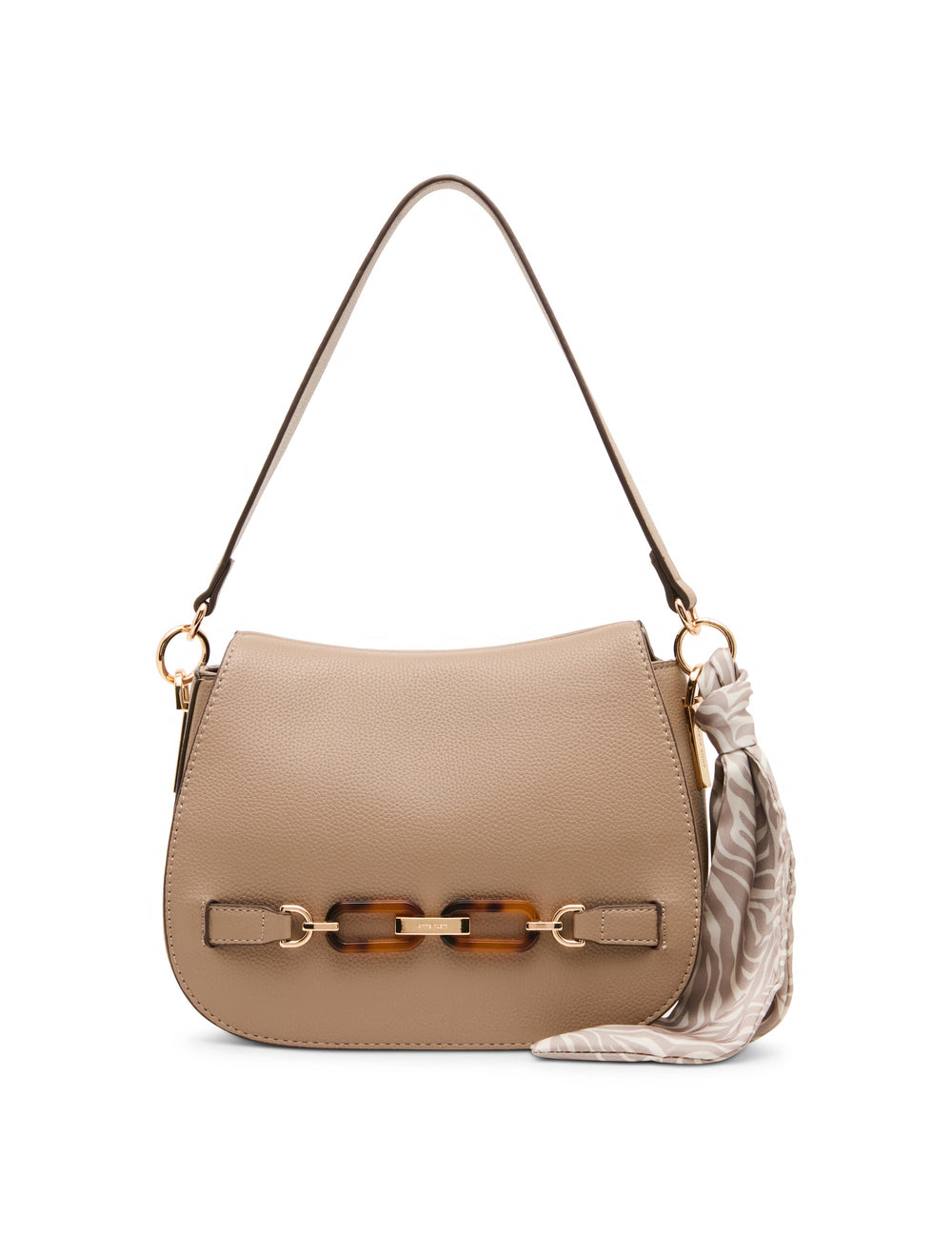 Flap Shoulder Bag with Scarf Detail in Truffle / Pearl White-Sesame | - Anne Klein Truffle/Pearl White-Sesame