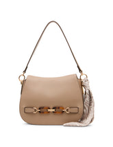 Flap Shoulder Bag with Scarf Detail in Truffle / Pearl White-Sesame | - Anne Klein Truffle/Pearl White-Sesame