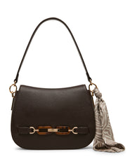 Flap Shoulder Bag with Scarf Detail in Espresso / Pearl White-Sesame | - Anne Klein Espresso/Pearl White-Sesame