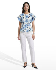 Smocked Waist Flutter Sleeve Blouse - Anne Klein CRISP WHITE MLT