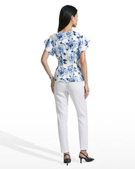 Smocked Waist Flutter Sleeve Blouse - Anne Klein CRISP WHITE MLT