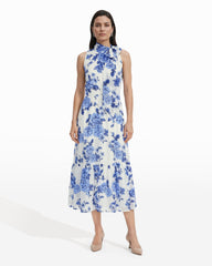 Tie Neck Tiered Midi Dress - Anne Klein MARINA MULTI