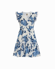 V-Neck Ruffle Sleeve Mini Dress - Anne Klein MARINA MULTI