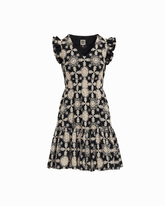 V-Neck Short Dress with Ruffle Sleeves - Anne Klein ANNE BLACK/IVORY