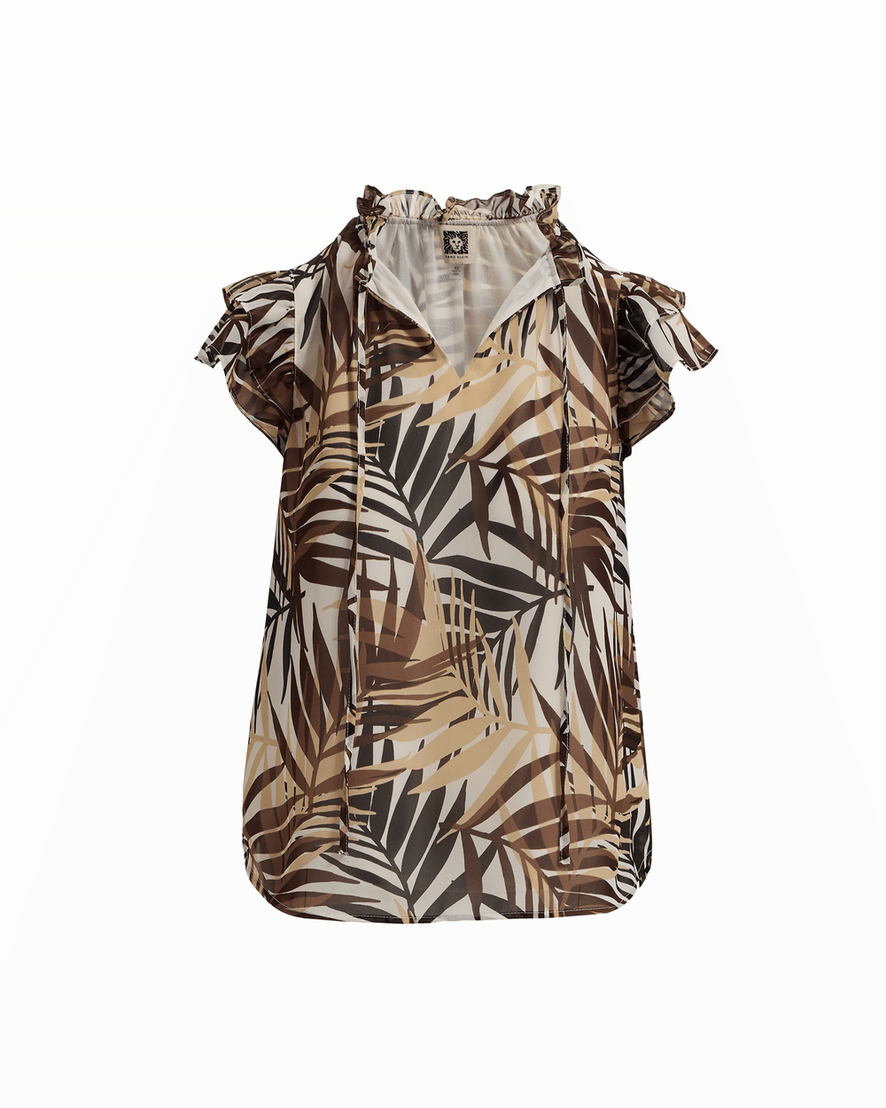 Ruffle Sleeve V-Neck Tie Blouse in WHITE DOVE MULTI - Anne Klein WHITE DOVE MULTI