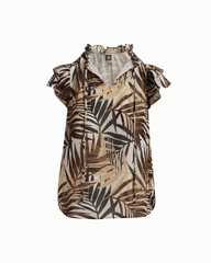 Ruffle Sleeve V-Neck Tie Blouse in WHITE DOVE MULTI - Anne Klein WHITE DOVE MULTI