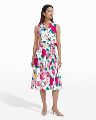 Notched Collar Wrap Dress - Anne Klein CRISP WHITE MULTI