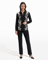 Long Sleeve Button Down Shirt - Anne Klein Anne Black/White Dove