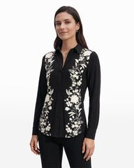 Long Sleeve Button Down Shirt - Anne Klein Anne Black/White Dove