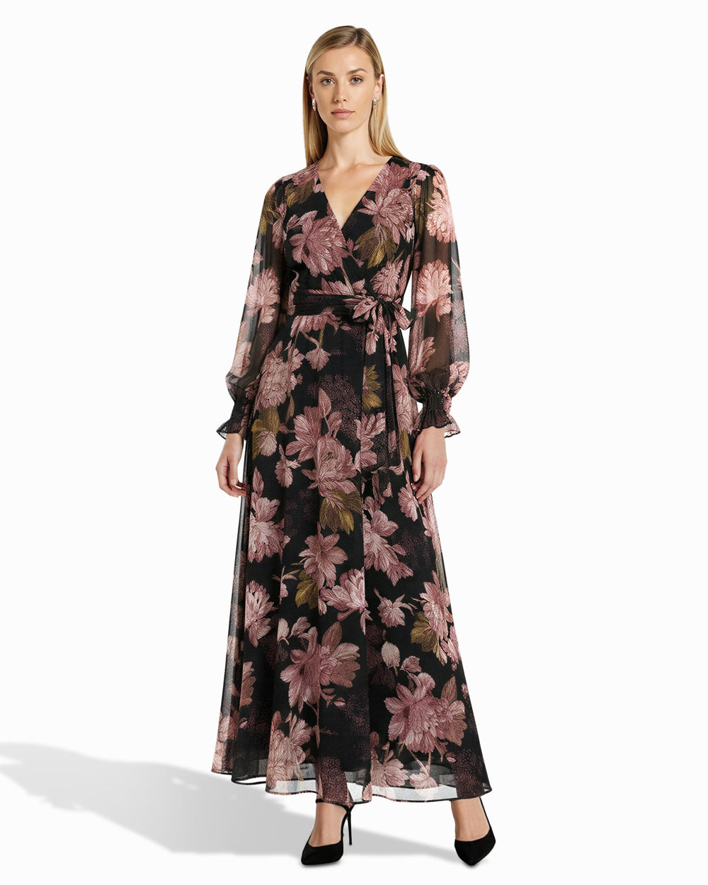Bell Cuff Faux Wrap Dress - Anne Klein Anne Black Multi