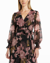 Bell Cuff Faux Wrap Dress - Anne Klein Anne Black Multi