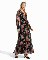 Bell Cuff Faux Wrap Dress - Anne Klein Anne Black Multi