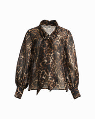 Bow Neck Long Sleeve Blouse - Anne Klein Anne Black Multi