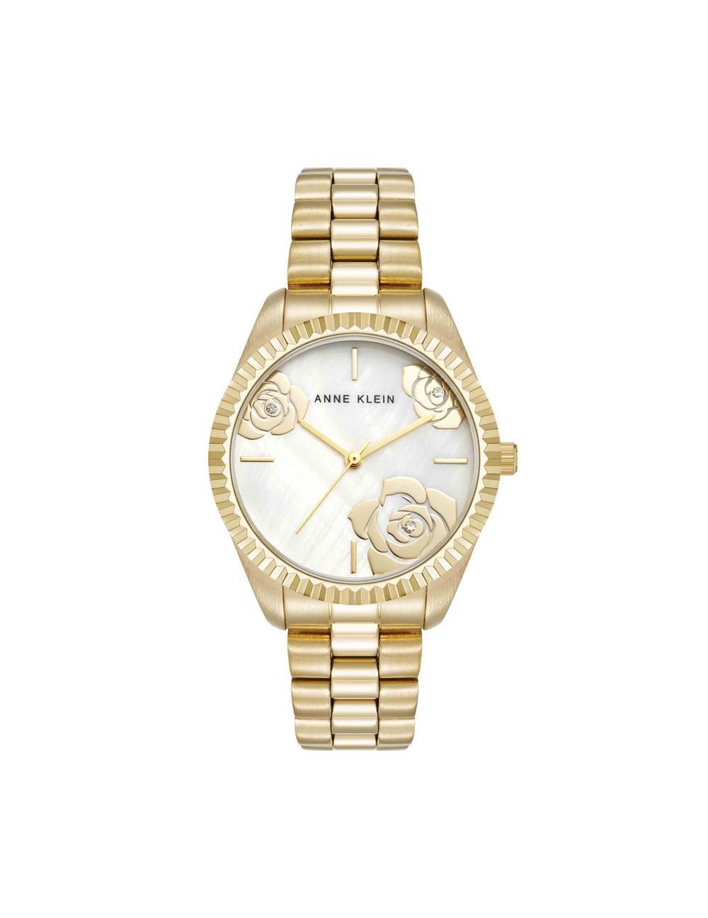 Stainless Steel Floral Dial Watch - Anne Klein Gold-Tone