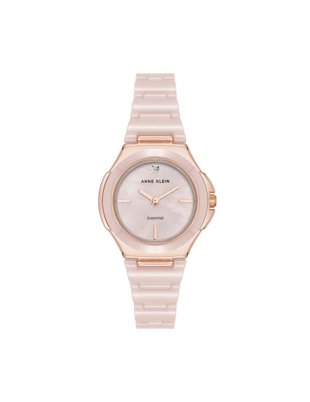 Ceramic Bracelet & Bezel Watch with Diamond - Anne Klein Rose-Tone/Blush Pink