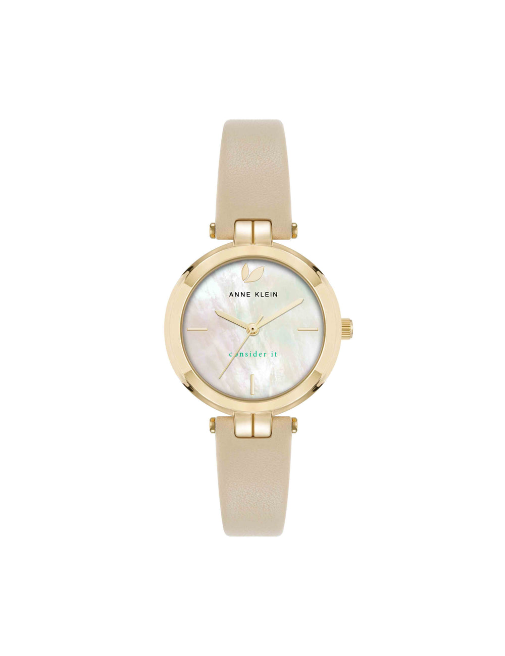 Sustainable Leather Band Watch, Mother of Pearl - Anne Klein Gold-Tone/Beige