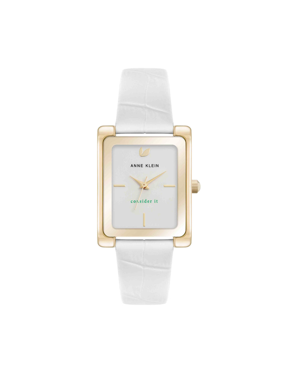 Rectangular Leather Band Watch - Anne Klein Gold-Tone/White