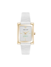 Rectangular Leather Band Watch - Anne Klein Gold-Tone/White